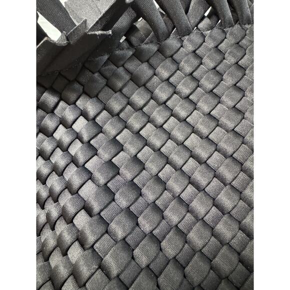 Ah-Dorned Black Woven Neoprene Fringe Tote | Soft Structured Shoulder Bag - Picture 8 of 12